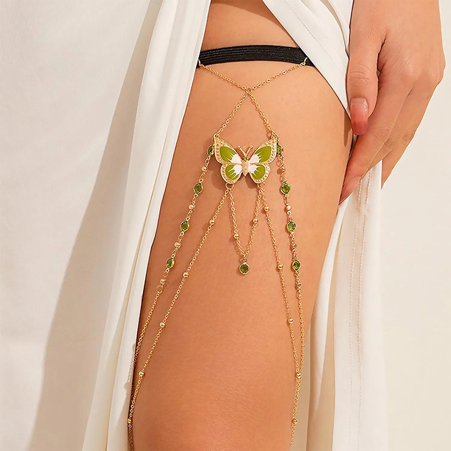 Thigh Chain Jewelry for Women Boho Leg Chain Crystal Heart Snake Butterfly Thigh Chain Sparkling Rhinestone Body Chain Jewelry Leg Garter Harness Accessories