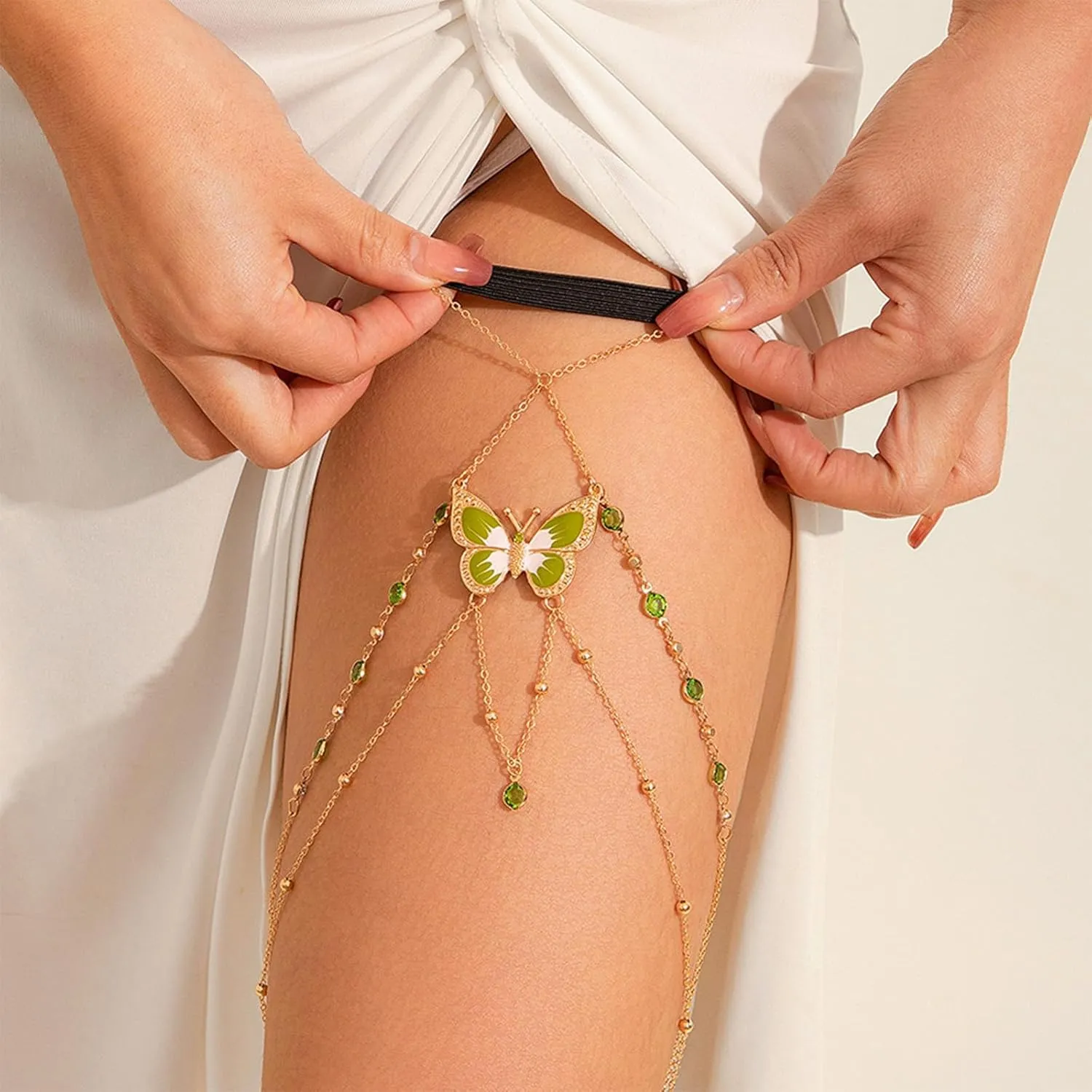 Thigh Chain Jewelry for Women Boho Leg Chain Crystal Heart Snake Butterfly Thigh Chain Sparkling Rhinestone Body Chain Jewelry Leg Garter Harness Accessories