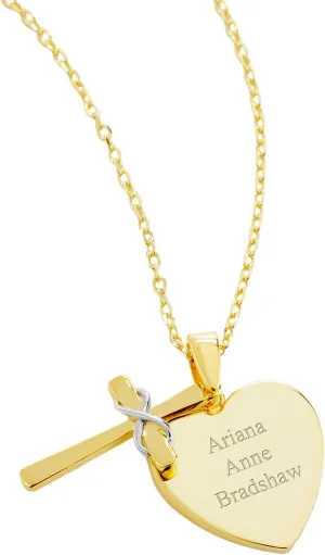 THINGS REMEMBERED Engraved Gold Over Sterling Silver Cross and Heart Necklace (Free Customization)
