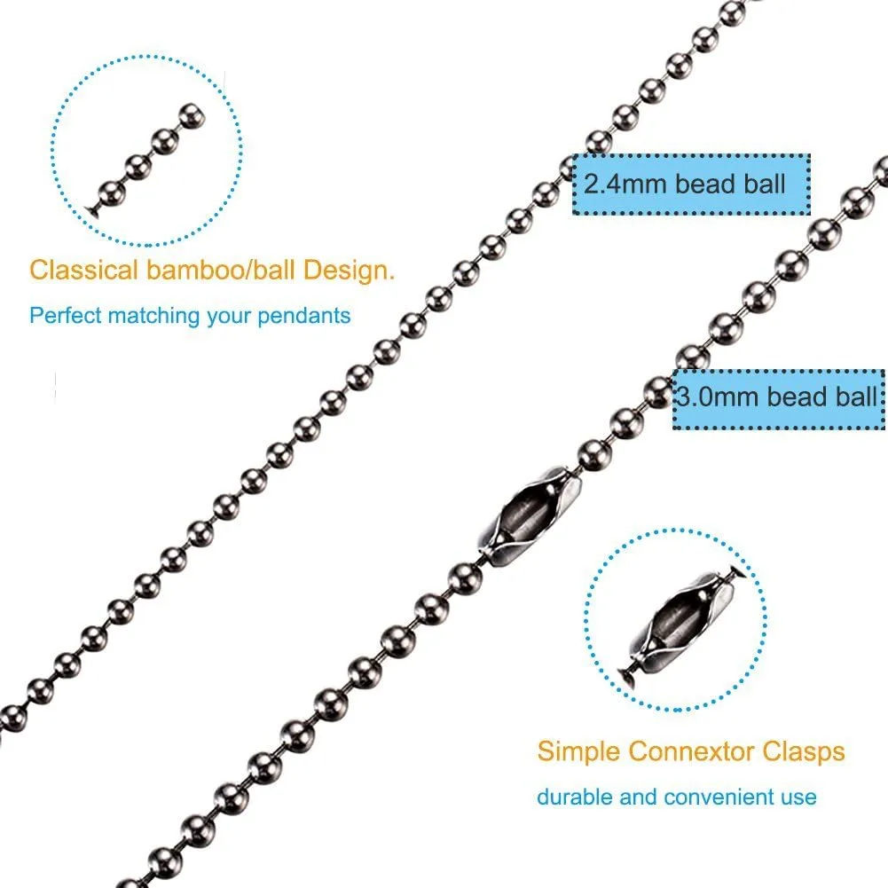 TI-EDC Pure Titanium Bead Ball Chain Necklace, Jewelry Chain Adjustable with Gift Package for Men and Women (2.4mm Bead-24in Length)