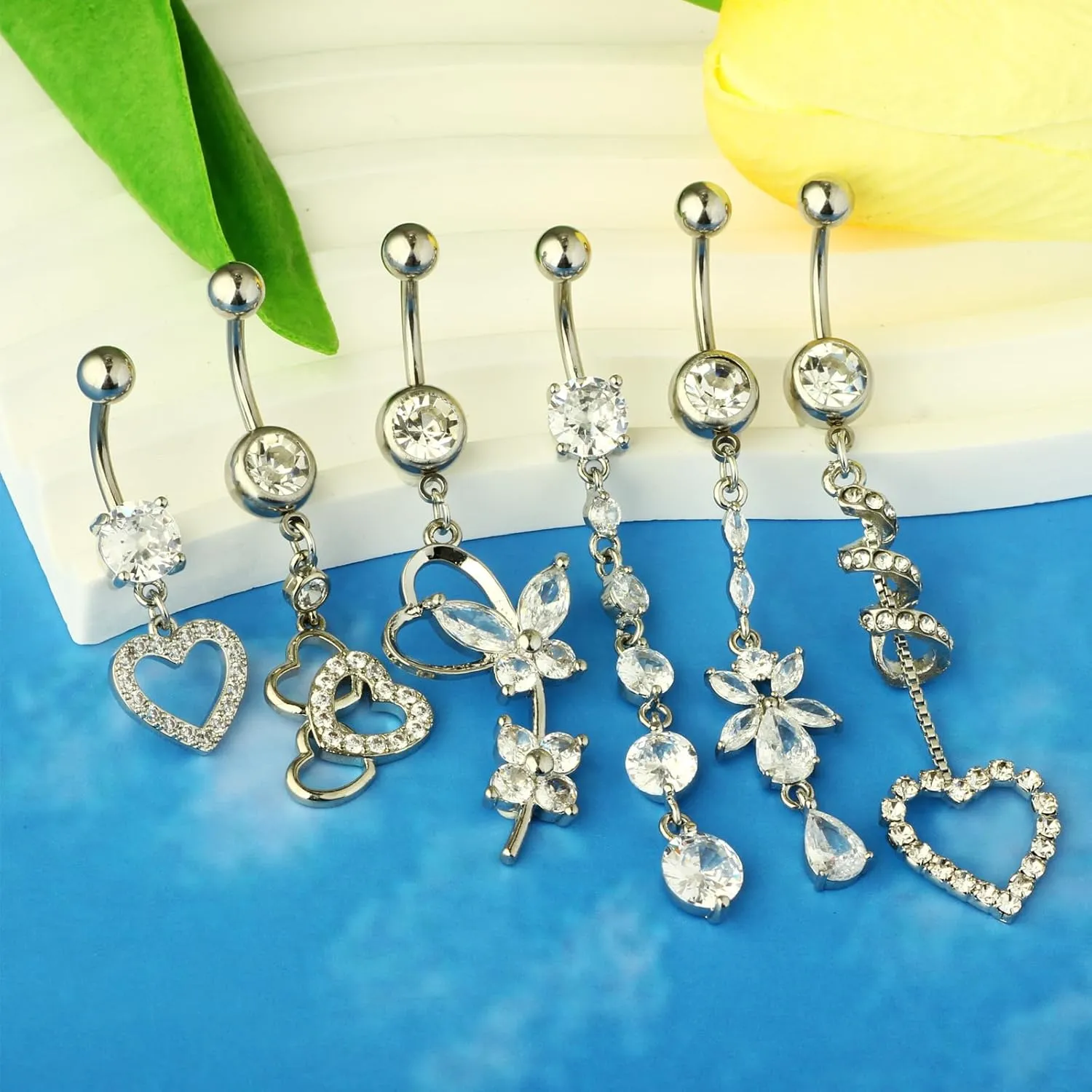 TIANCI FBYJS 14G Women Belly Button Rings Surgical Stainless Steel Belly Rings For Gril 10mm Belly Bar Body Piercing Navel Jewelry 11pcs