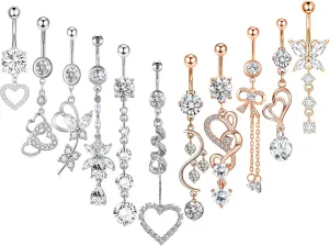 TIANCI FBYJS 14G Women Belly Button Rings Surgical Stainless Steel Belly Rings For Gril 10mm Belly Bar Body Piercing Navel Jewelry 11pcs