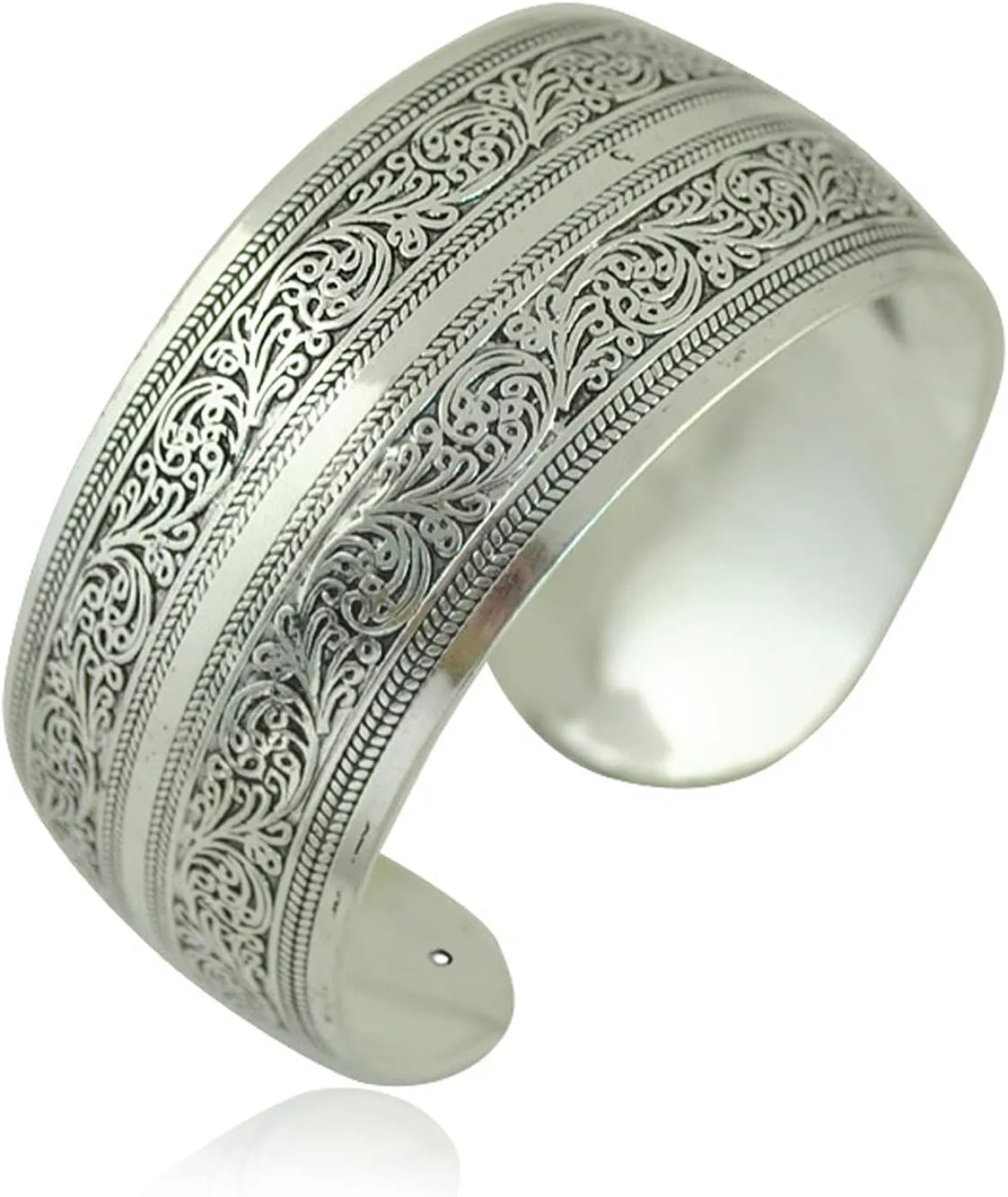 Tibeten Silver Carved Spiral Flower Connecting Branches Pattern Bracelets Vintage Ethnic Elephant Turtle Wide Grooved Open Cuff Bracelet Bangle Party Jewelry for Women Gift