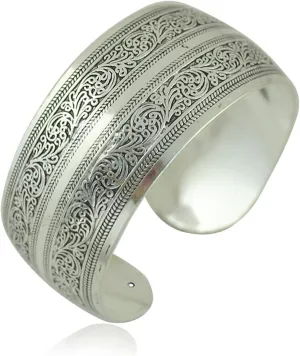 Tibeten Silver Carved Spiral Flower Connecting Branches Pattern Bracelets Vintage Ethnic Elephant Turtle Wide Grooved Open Cuff Bracelet Bangle Party Jewelry for Women Gift