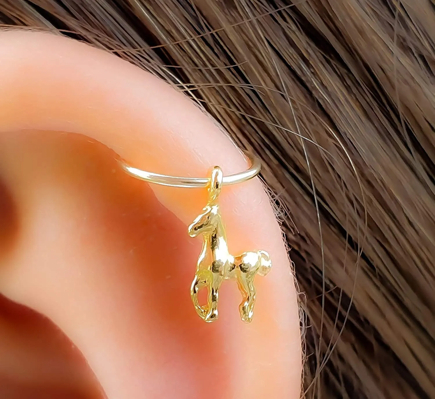 Tiny Charm Cartilage Helix Earring - Handmade 14k Gold Filled Piercing Hoop - Hypoallergenic 8mm Thin 20 gauge Cartilage Piercing Jewelry