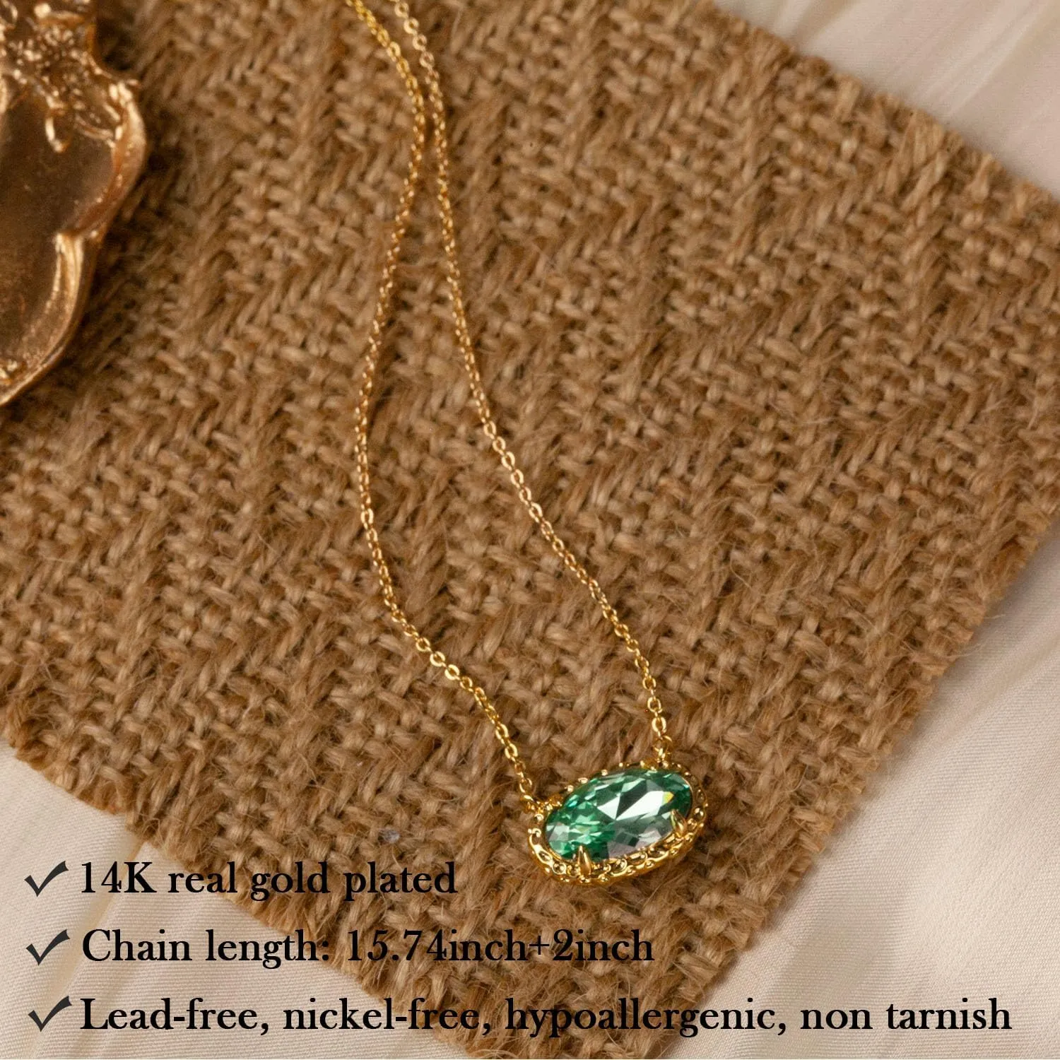 TLY Gold Necklace for Women 14k Gold Plated Non Tarnish Dainty Gemstone Crystal Oval Pendant Necklace Rose Quartz Druzy Stone Choker Necklace Birthday Wedding Everday Jewelry Gifts for Mom