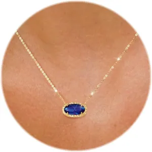 TLY Gold Necklace for Women 14k Gold Plated Non Tarnish Dainty Gemstone Crystal Oval Pendant Necklace Rose Quartz Druzy Stone Choker Necklace Birthday Wedding Everday Jewelry Gifts for Mom
