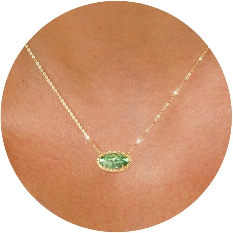 TLY Gold Necklace for Women 14k Gold Plated Non Tarnish Dainty Gemstone Crystal Oval Pendant Necklace Rose Quartz Druzy Stone Choker Necklace Birthday Wedding Everday Jewelry Gifts for Mom