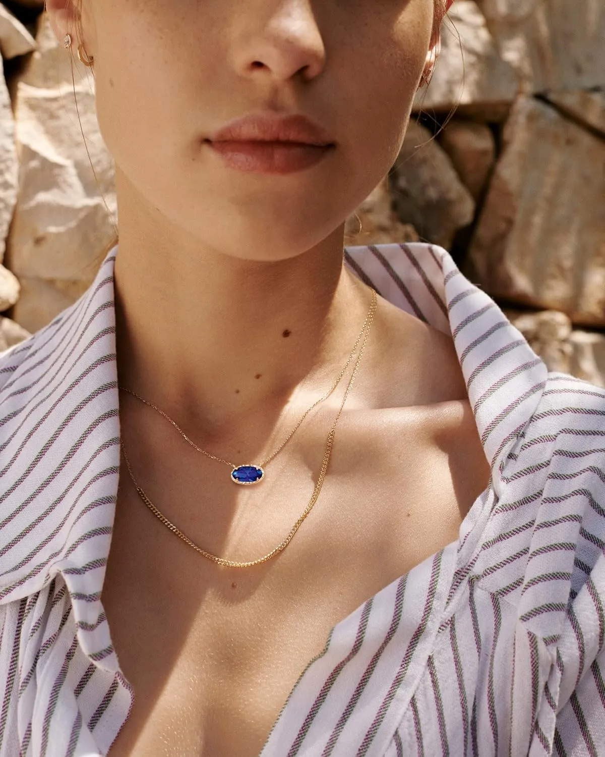 TLY Gold Necklace for Women 14k Gold Plated Non Tarnish Dainty Gemstone Crystal Oval Pendant Necklace Rose Quartz Druzy Stone Choker Necklace Birthday Wedding Everday Jewelry Gifts for Mom