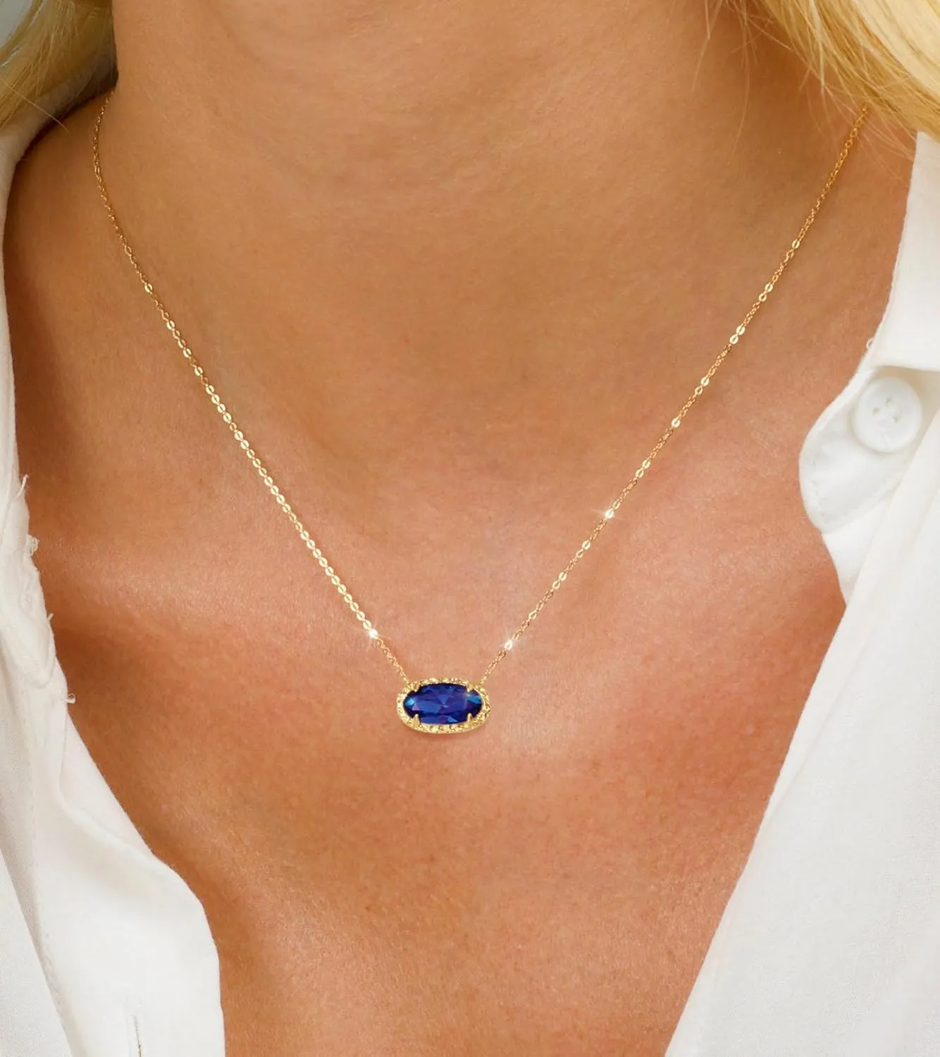 TLY Gold Necklace for Women 14k Gold Plated Non Tarnish Dainty Gemstone Crystal Oval Pendant Necklace Rose Quartz Druzy Stone Choker Necklace Birthday Wedding Everday Jewelry Gifts for Mom