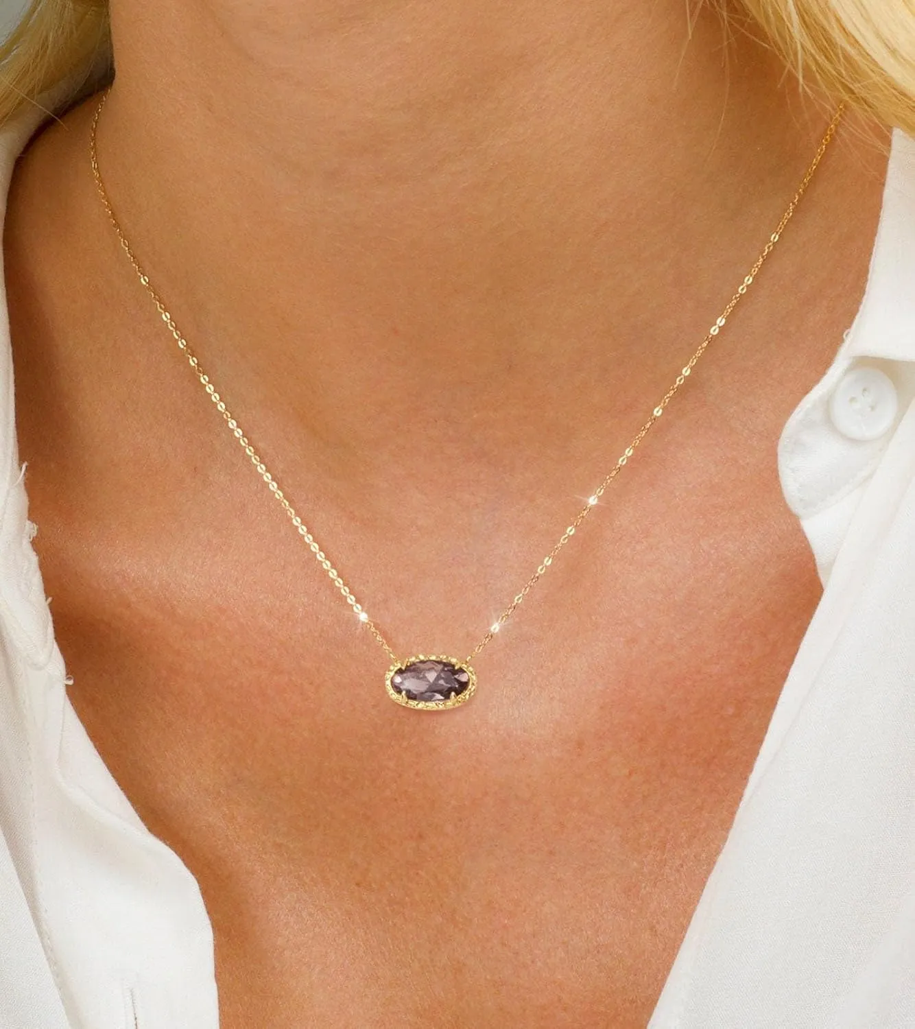 TLY Gold Necklace for Women Non Tarnish 14k Gold Plated Dainty Preppy Pendant Necklace Oval Gemstone Crystal Druzy Stone Rose Quartz Choker Necklace Birthday Wedding Everday Birthstone Jewelry Gifts for Mom