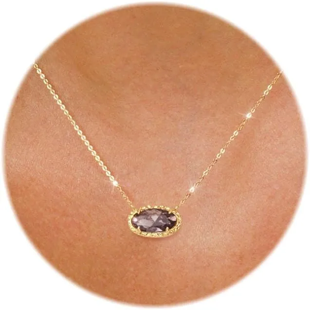 TLY Gold Necklace for Women Non Tarnish 14k Gold Plated Dainty Preppy Pendant Necklace Oval Gemstone Crystal Druzy Stone Rose Quartz Choker Necklace Birthday Wedding Everday Birthstone Jewelry Gifts for Mom