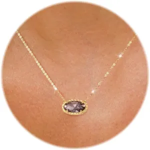 TLY Gold Necklace for Women Non Tarnish 14k Gold Plated Dainty Preppy Pendant Necklace Oval Gemstone Crystal Druzy Stone Rose Quartz Choker Necklace Birthday Wedding Everday Birthstone Jewelry Gifts for Mom