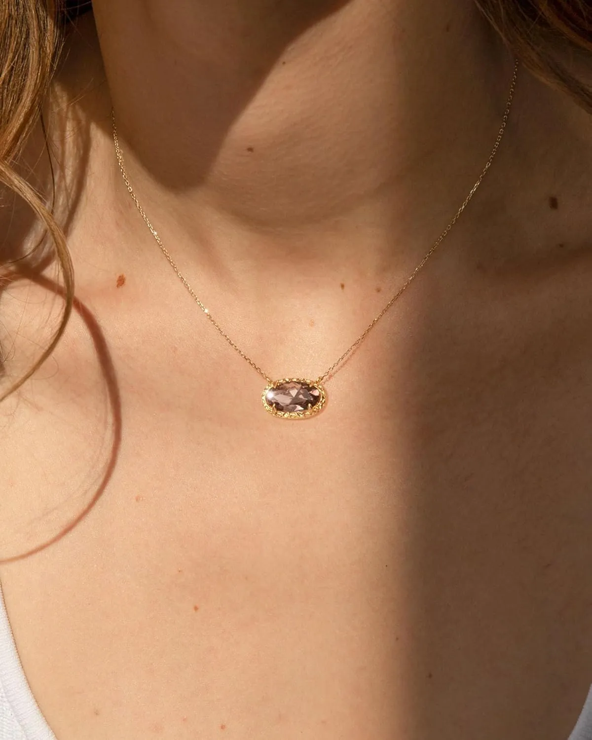 TLY Gold Necklace for Women Non Tarnish 14k Gold Plated Dainty Preppy Pendant Necklace Oval Gemstone Crystal Druzy Stone Rose Quartz Choker Necklace Birthday Wedding Everday Birthstone Jewelry Gifts for Mom