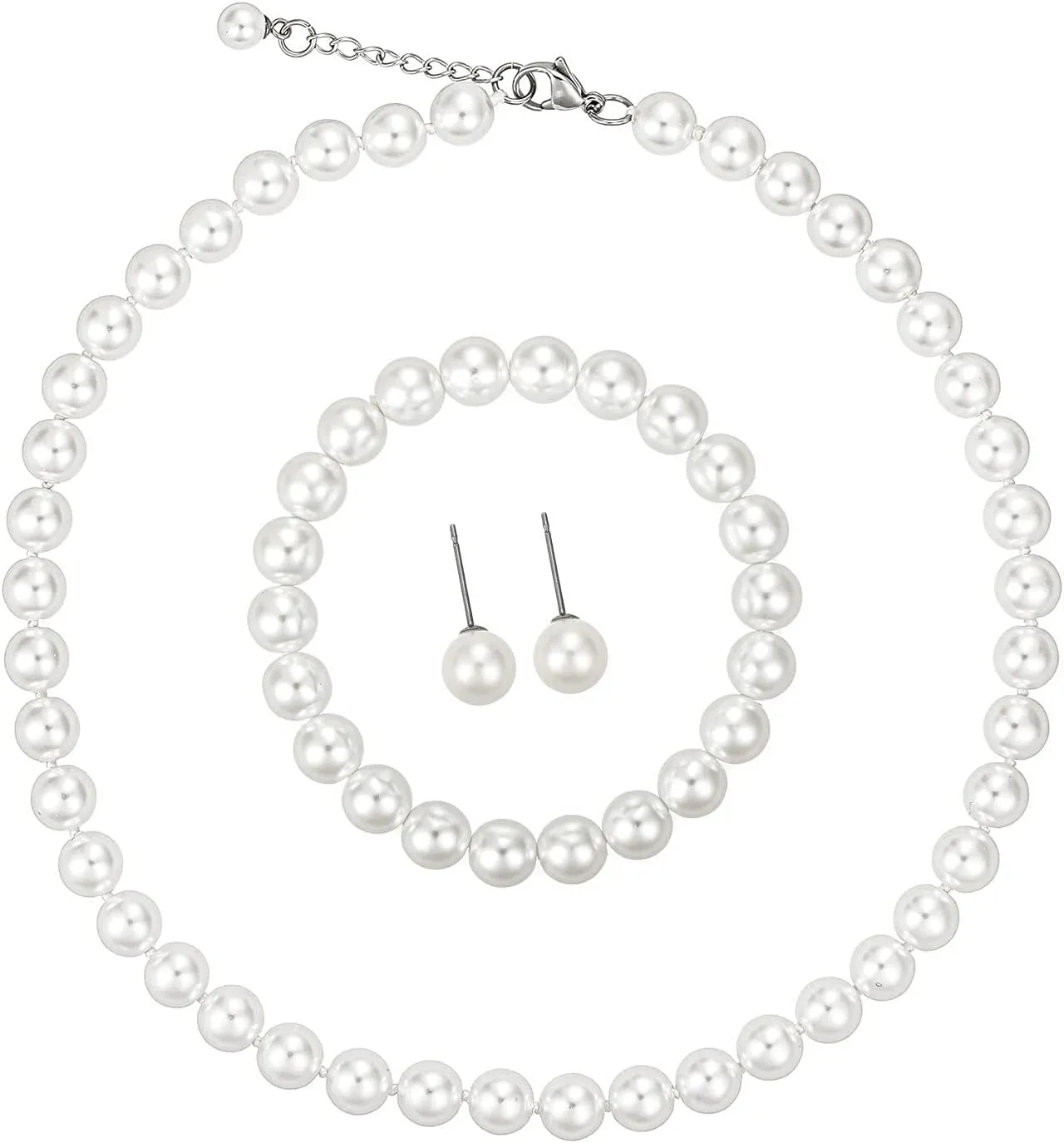 Todenb Bridal Jewelry Set for Wedding,Bride Crystal Pearl Necklace Earrings Set Fashion Pearl Necklace Bracelet Earrings Set Prom Costume Jewelry Set for Brides Bridesmaid