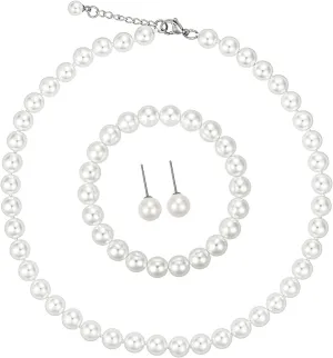 Todenb Bridal Jewelry Set for Wedding,Bride Crystal Pearl Necklace Earrings Set Fashion Pearl Necklace Bracelet Earrings Set Prom Costume Jewelry Set for Brides Bridesmaid