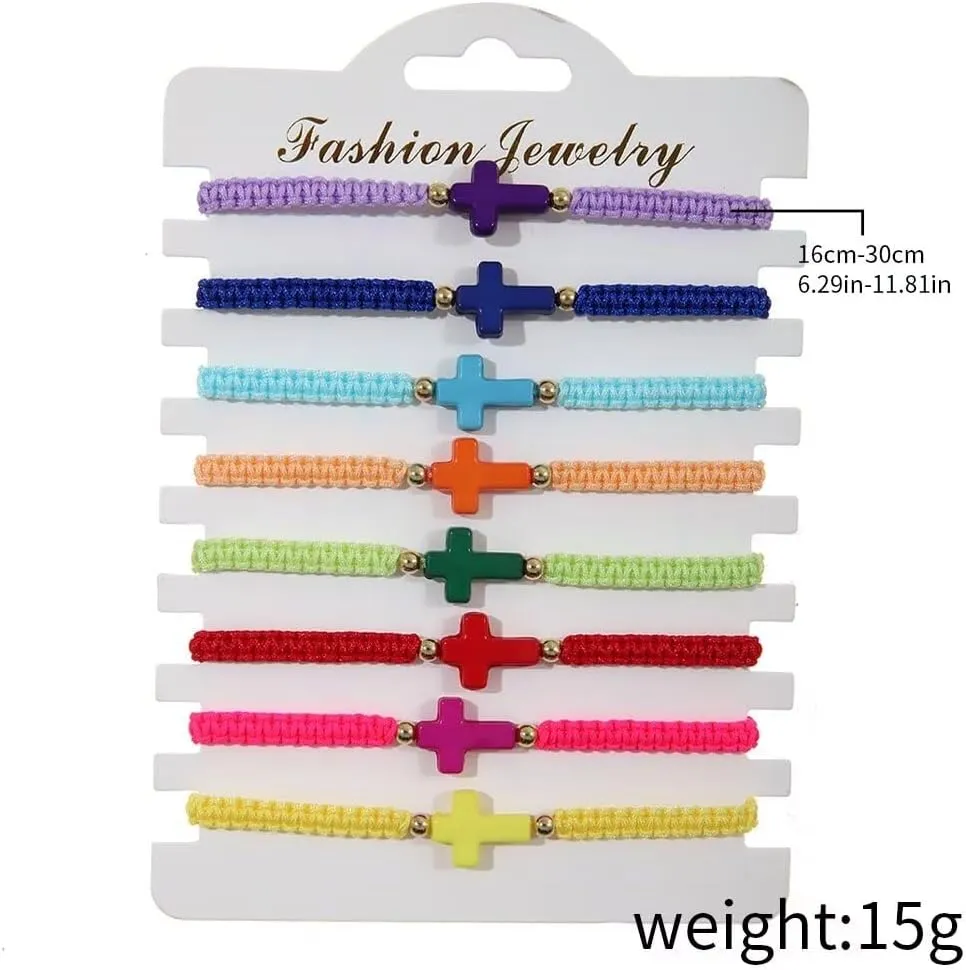 Todu 8Pcs Colorful Cross Bracelet Cross Woven Rope Layering Bracelet For Women Man Friendship Boho Summer Beach Jewelry Gift