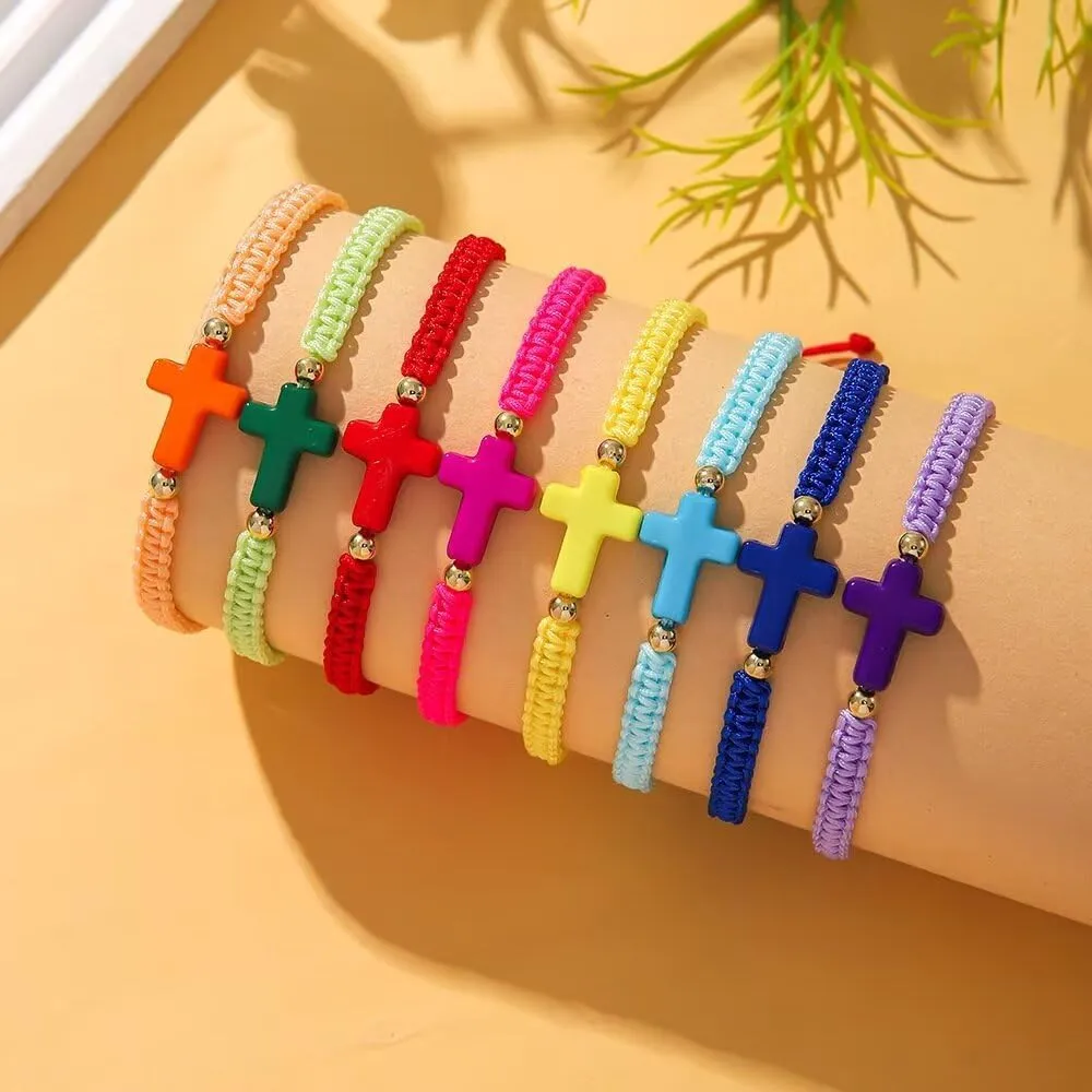 Todu 8Pcs Colorful Cross Bracelet Cross Woven Rope Layering Bracelet For Women Man Friendship Boho Summer Beach Jewelry Gift