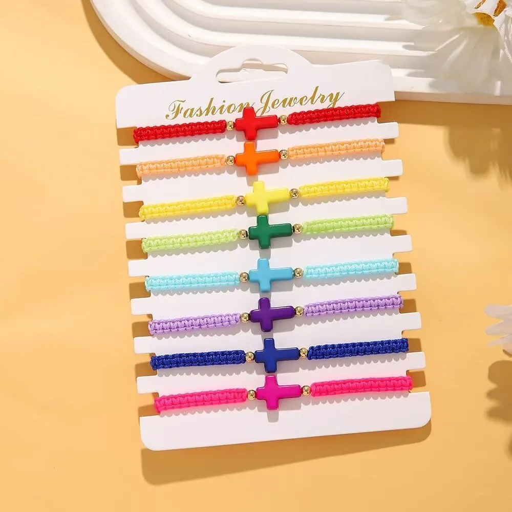 Todu 8Pcs Colorful Cross Bracelet Cross Woven Rope Layering Bracelet For Women Man Friendship Boho Summer Beach Jewelry Gift