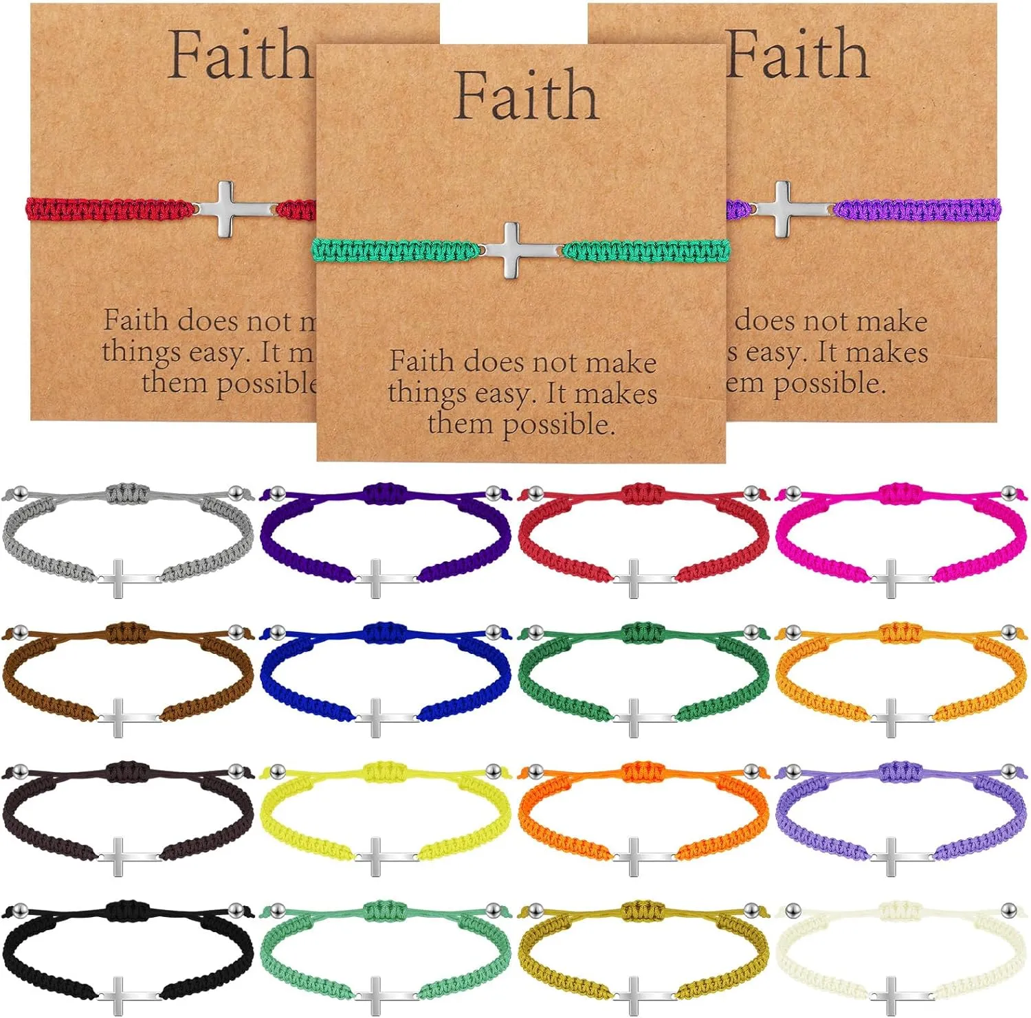 Tondiamo 16 Set Friendship Cross Bracelet Bulk Jesus Christian Adjustable Handmade Braided Bracelet with Card for Women Men Easter Baptism Graduation BFF Lucky Gifts