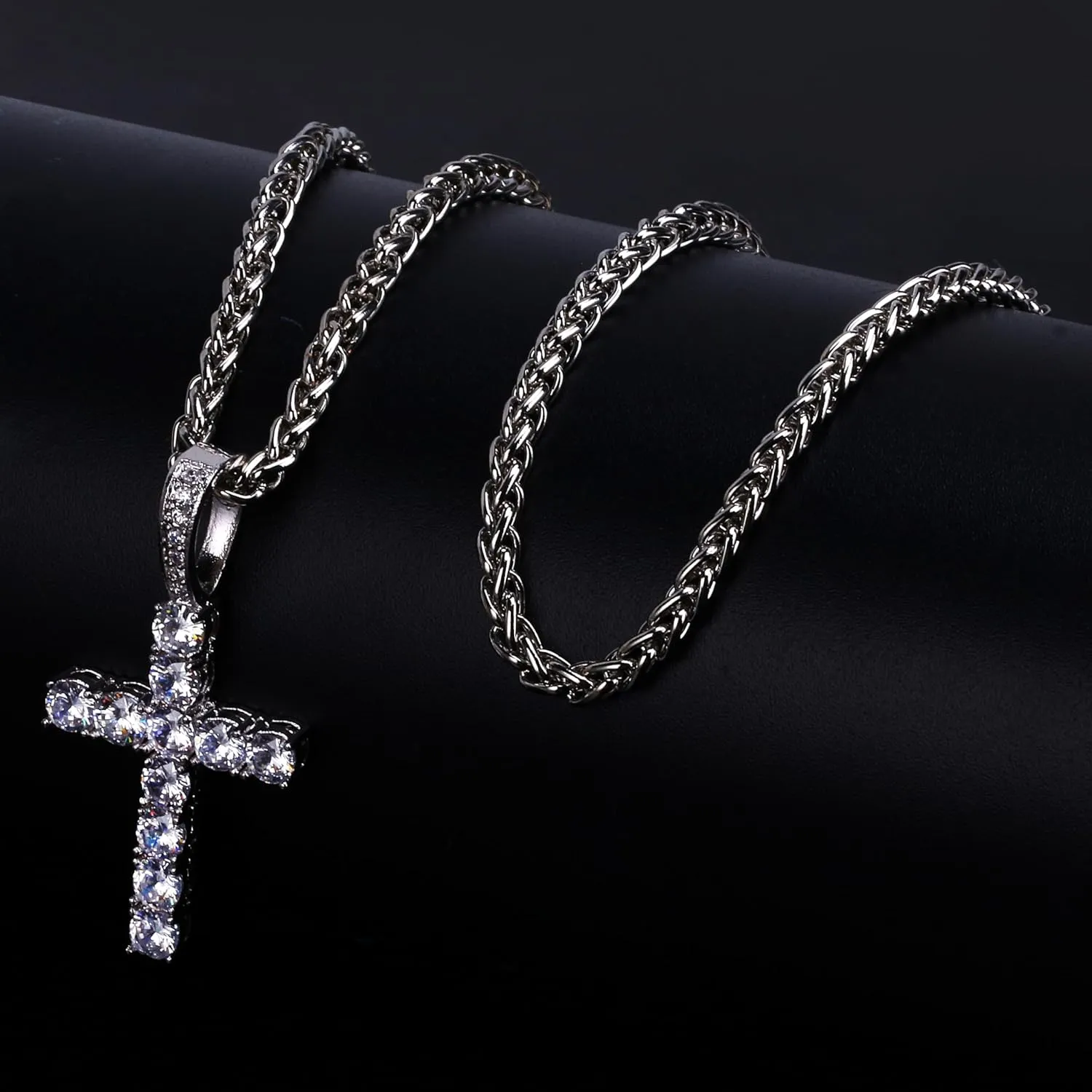 TOPGRILLZ Cross Necklace for Men Gold Necklace for Women Gold Heart Cross Jewelry 14K Silver Plated Solid Iced Cubic Zirconia Stainless Steel Pendant Chain