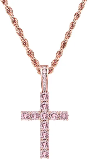 TOPGRILLZ Cross Necklace for Men Gold Necklace for Women Gold Heart Cross Jewelry 14K Silver Plated Solid Iced Cubic Zirconia Stainless Steel Pendant Chain