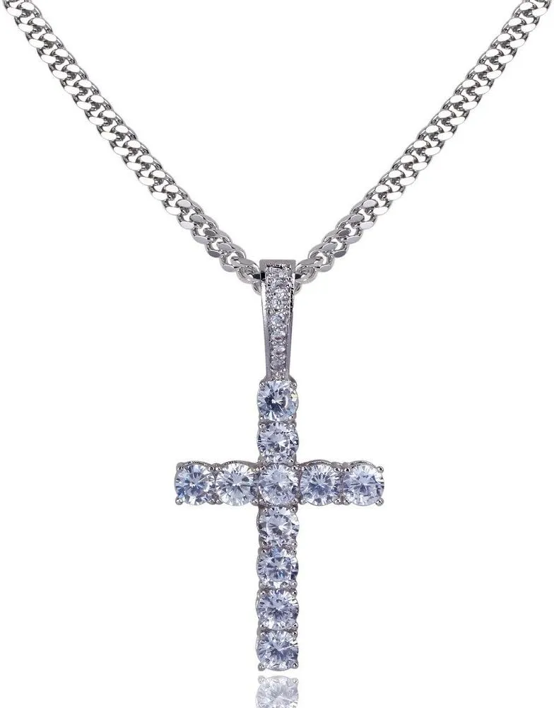 TOPGRILLZ Cross Necklace for Men Gold Necklace for Women Gold Heart Cross Jewelry 14K Silver Plated Solid Iced Cubic Zirconia Stainless Steel Pendant Chain