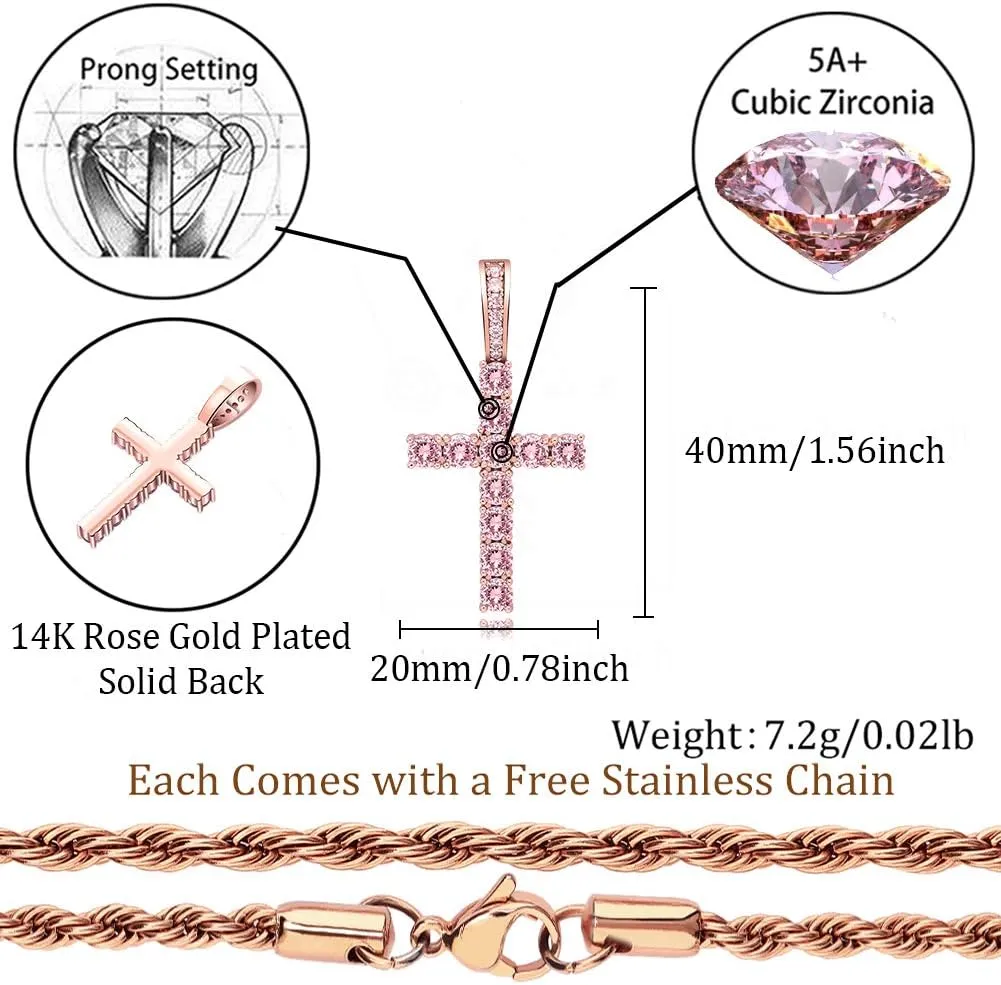TOPGRILLZ Cross Necklace for Men Gold Necklace for Women Gold Heart Cross Jewelry 14K Silver Plated Solid Iced Cubic Zirconia Stainless Steel Pendant Chain