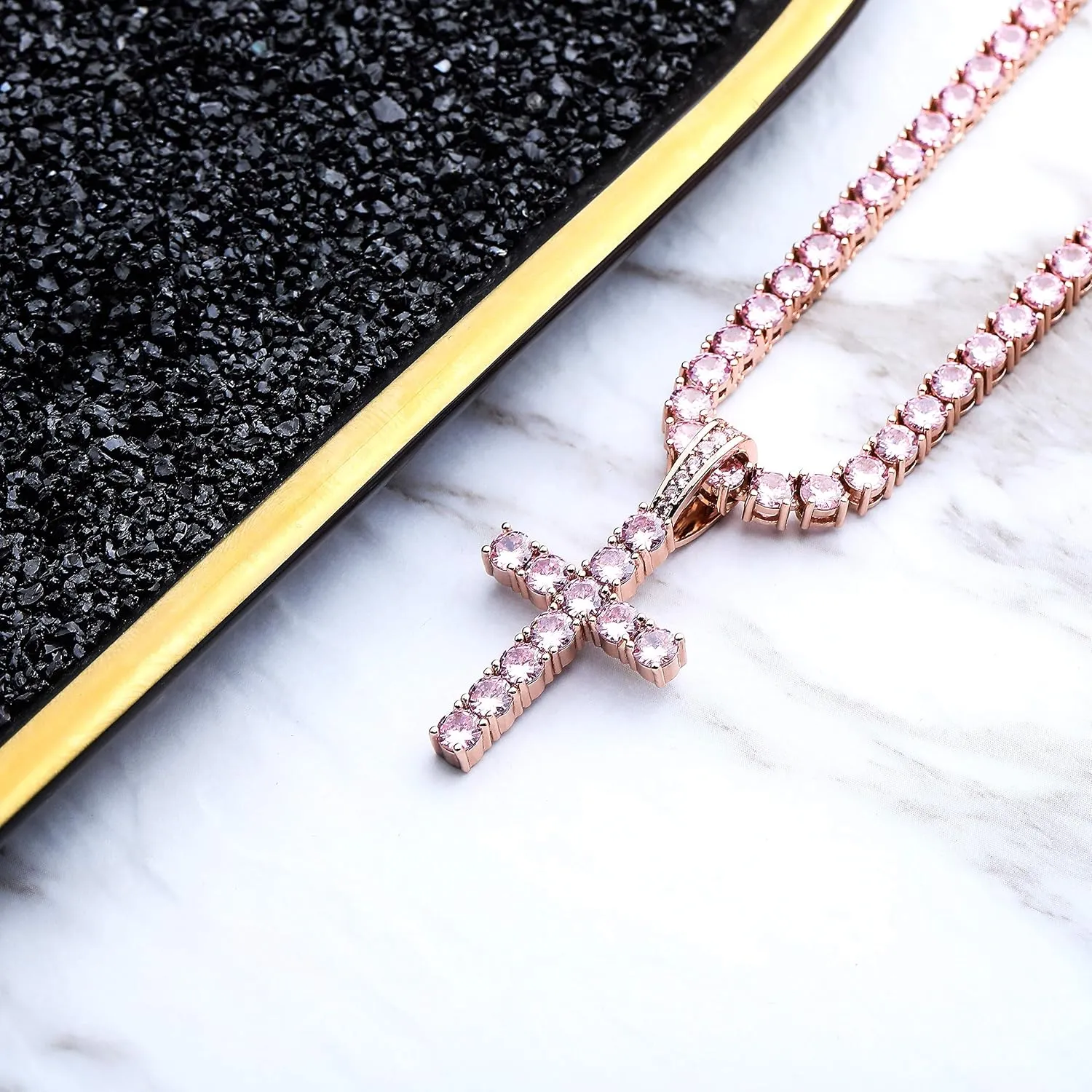 TOPGRILLZ Cross Necklace for Men Gold Necklace for Women Gold Heart Cross Jewelry 14K Silver Plated Solid Iced Cubic Zirconia Stainless Steel Pendant Chain