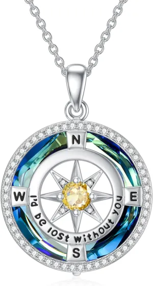 TOUPOP Compass Necklace for Women 925 Sterling Silver I'd be Lost without You Compass Pendant Birthstone Necklaces Anniversary Jewelry Birthday Gift for Girlfriend Wife Graduation Gifts for Her Daugthter