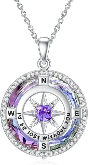 TOUPOP Compass Necklace for Women 925 Sterling Silver I'd be Lost without You Compass Pendant Birthstone Necklaces Anniversary Jewelry Birthday Gift for Girlfriend Wife Graduation Gifts for Her Daugthter