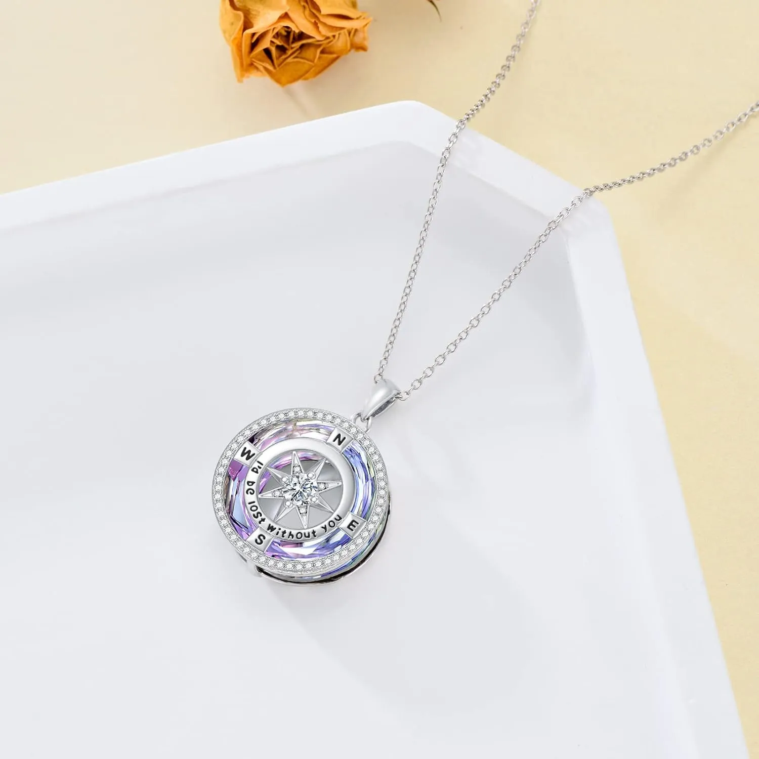 TOUPOP Compass Necklace for Women 925 Sterling Silver I'd be Lost without You Compass Pendant Birthstone Necklaces Anniversary Jewelry Birthday Gift for Girlfriend Wife Graduation Gifts for Her Daugthter