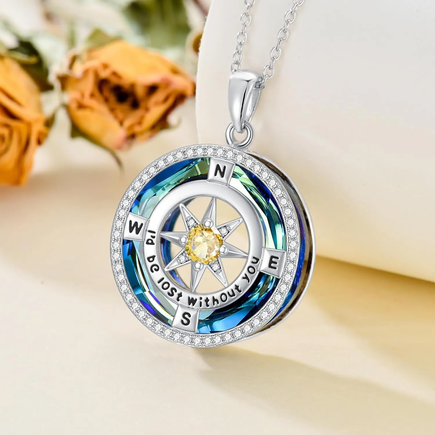 TOUPOP Compass Necklace for Women 925 Sterling Silver I'd be Lost without You Compass Pendant Birthstone Necklaces Anniversary Jewelry Birthday Gift for Girlfriend Wife Graduation Gifts for Her Daugthter