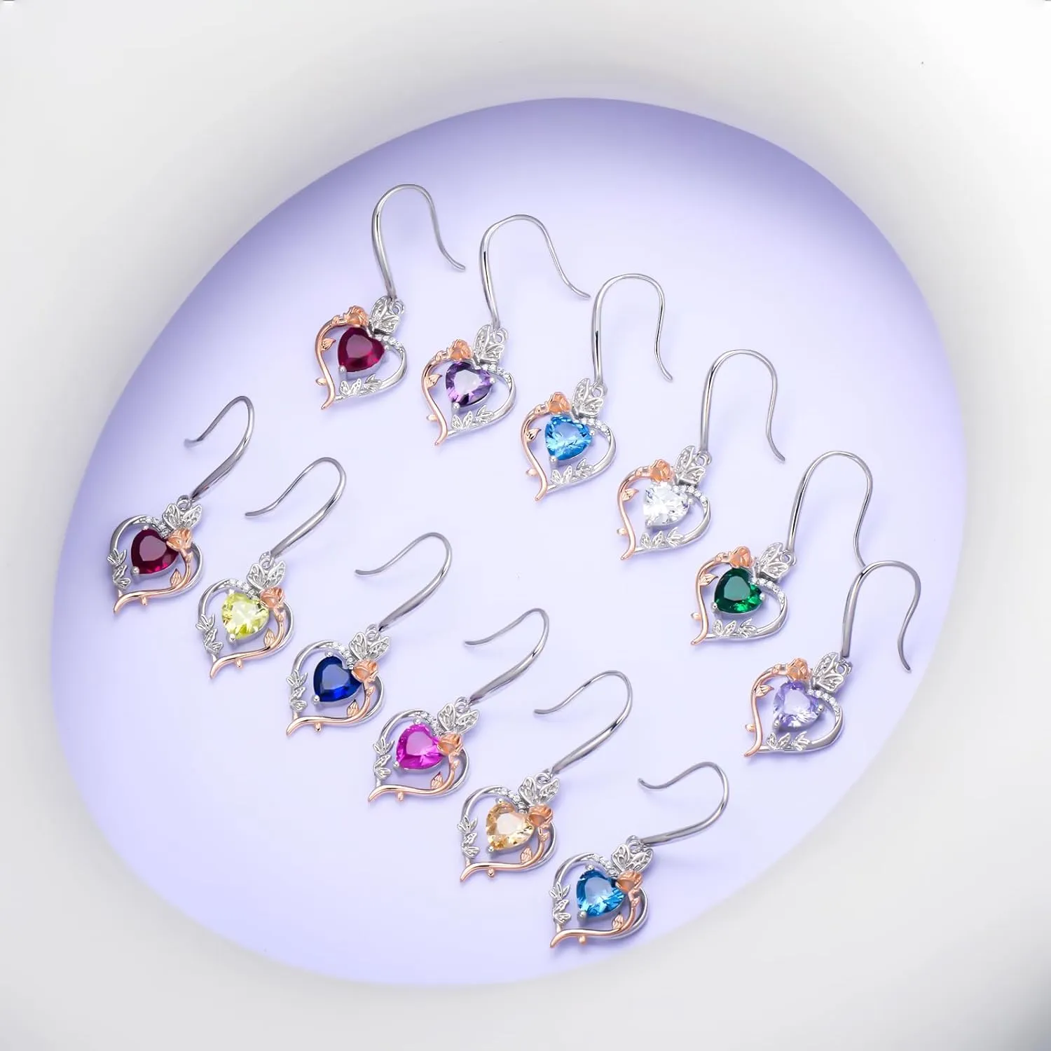 TOUPOP Rose Heart Birthstone Earrings for Women 925 Sterling Silver Butterfly Heart Earrings Love Jewelry Anniversary Birthday Mothers Day Gifts for Her Mom