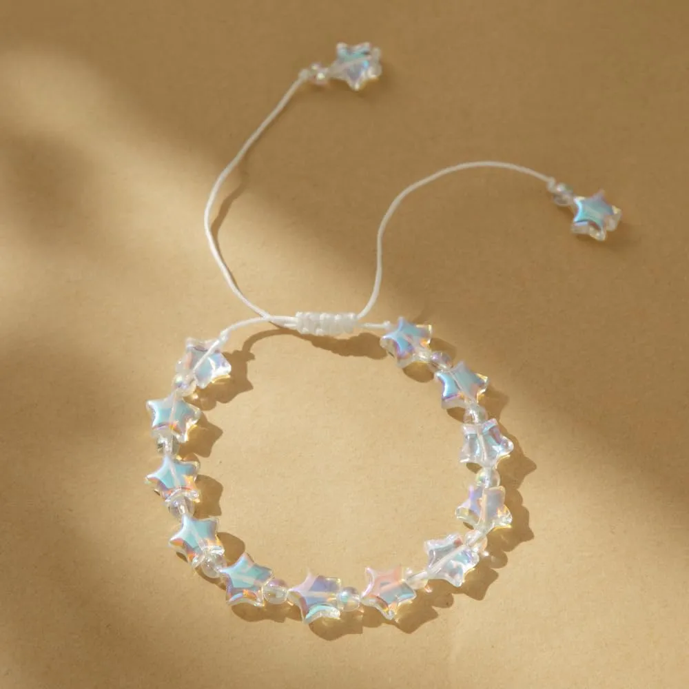 Transparent Star Beads Bracelet White Adjustable Braided Bracelet Friendship Y2K Blessing Lucky Jewelry Sisters
