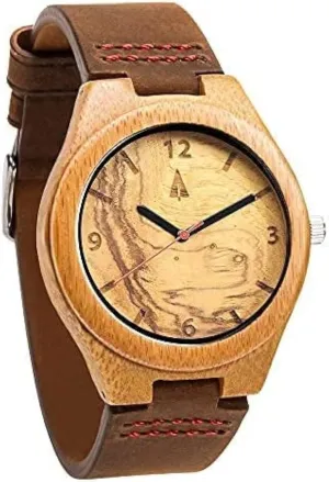 Treehut Wooden Watches for Men,Bamboo Watch with Genuine Brown Leather Strap, Japanese Quartz Movement, Watch Made from Wood, Relojes para Hombre.