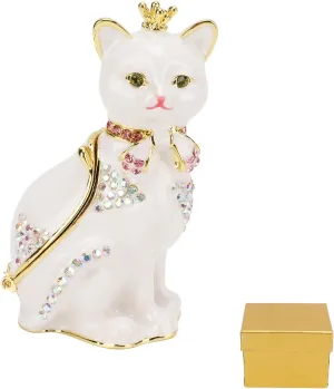 TREETDOBV Cat Hinged Jewelry Box Sparkling Rhinestones Fine Details Hand Painted Cat Decor Trinket Box for Storage Gifts Christmas Cat Decorations