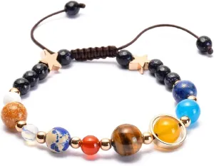 Trendy Bracelets Adjustable, Friendship Bracelet for Women Crystal Tiger Eye Color 8mm Stars Natural Stone Bead 6.8Inch Alloy Mens