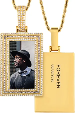 TUHE Hip Hop Custom Picture & Name Necklace Personalized 18K Gold Plated Iced Out Square Pendant Photo Necklace for Men Women Memory Charm Chain Necklace Customized with Text Engraving & Picture