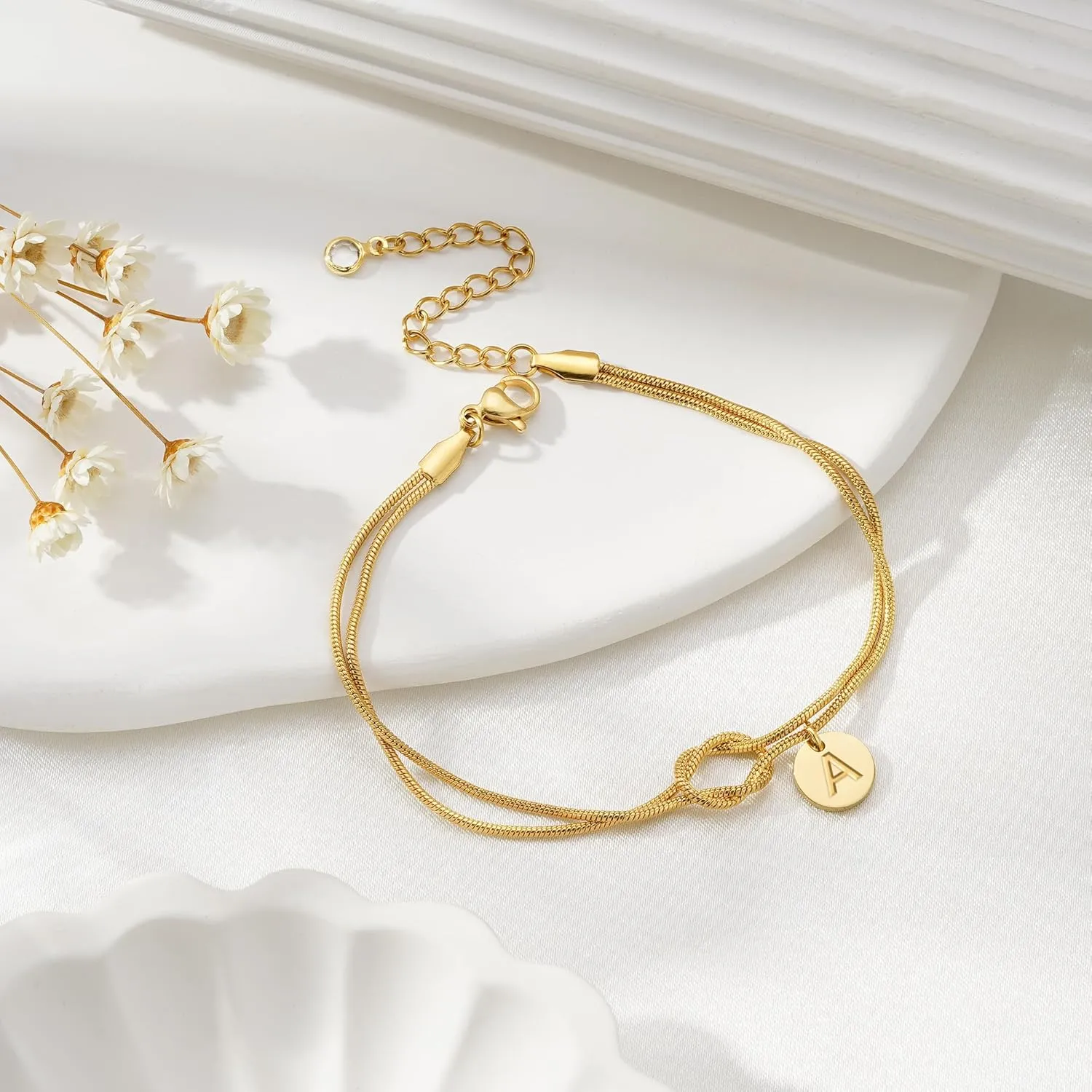 Turandoss Gold Initial Bracelets for Women Jewelry Gifts - 14K Gold Plated Love Knot Letter A-Z Initial Bracelet Dainty Forever Infinity Bracelet Jewelry Gifts for Women Lover Bridesmaids Friends