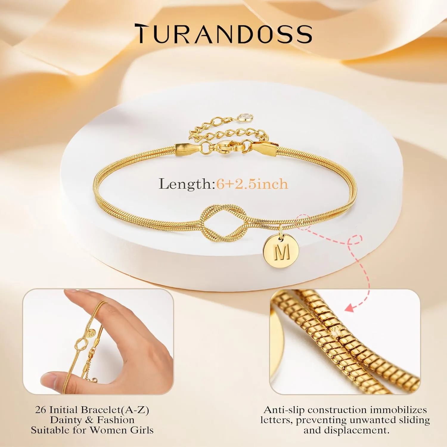 Turandoss Gold Initial Bracelets for Women Jewelry Gifts - 14K Gold Plated Love Knot Letter A-Z Initial Bracelet Dainty Forever Infinity Bracelet Jewelry Gifts for Women Lover Bridesmaids Friends