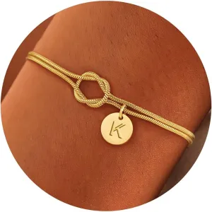 Turandoss Gold Initial Bracelets for Women Jewelry Gifts - 14K Gold Plated Love Knot Letter A-Z Initial Bracelet Dainty Forever Infinity Bracelet Jewelry Gifts for Women Lover Bridesmaids Friends