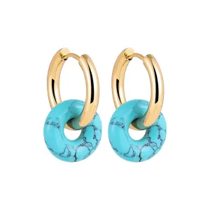 Turquoise Hoop Earrings, Vintage Gold Turquoise Earrings, Unique Gemstone Earrings for Western Turquoise Jewelry, Boho Cowgirl Earrings for Women (Turquoise-Gold)
