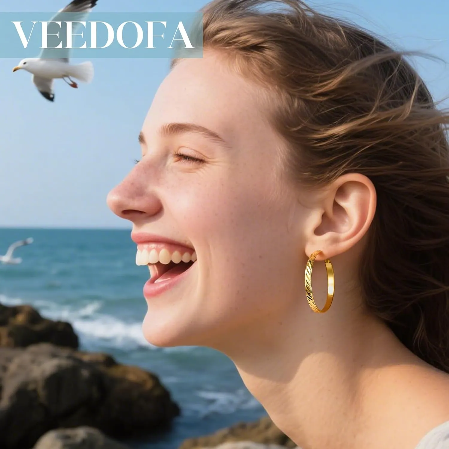 Twill Gold Silver Hoop Earrings for Women, Hypoallergenic 14K Gold Plated Hoops, Lightweight 925 Sterling Silver Post Big Earrings for Women Jewelry Gifts 30/40/50/60MM