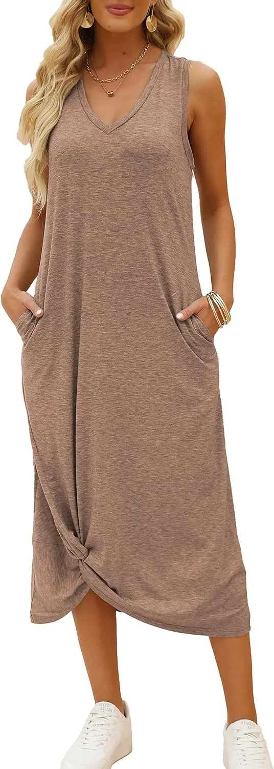 Twist Knot Front V-Neck Sleeveless Maxi Dress