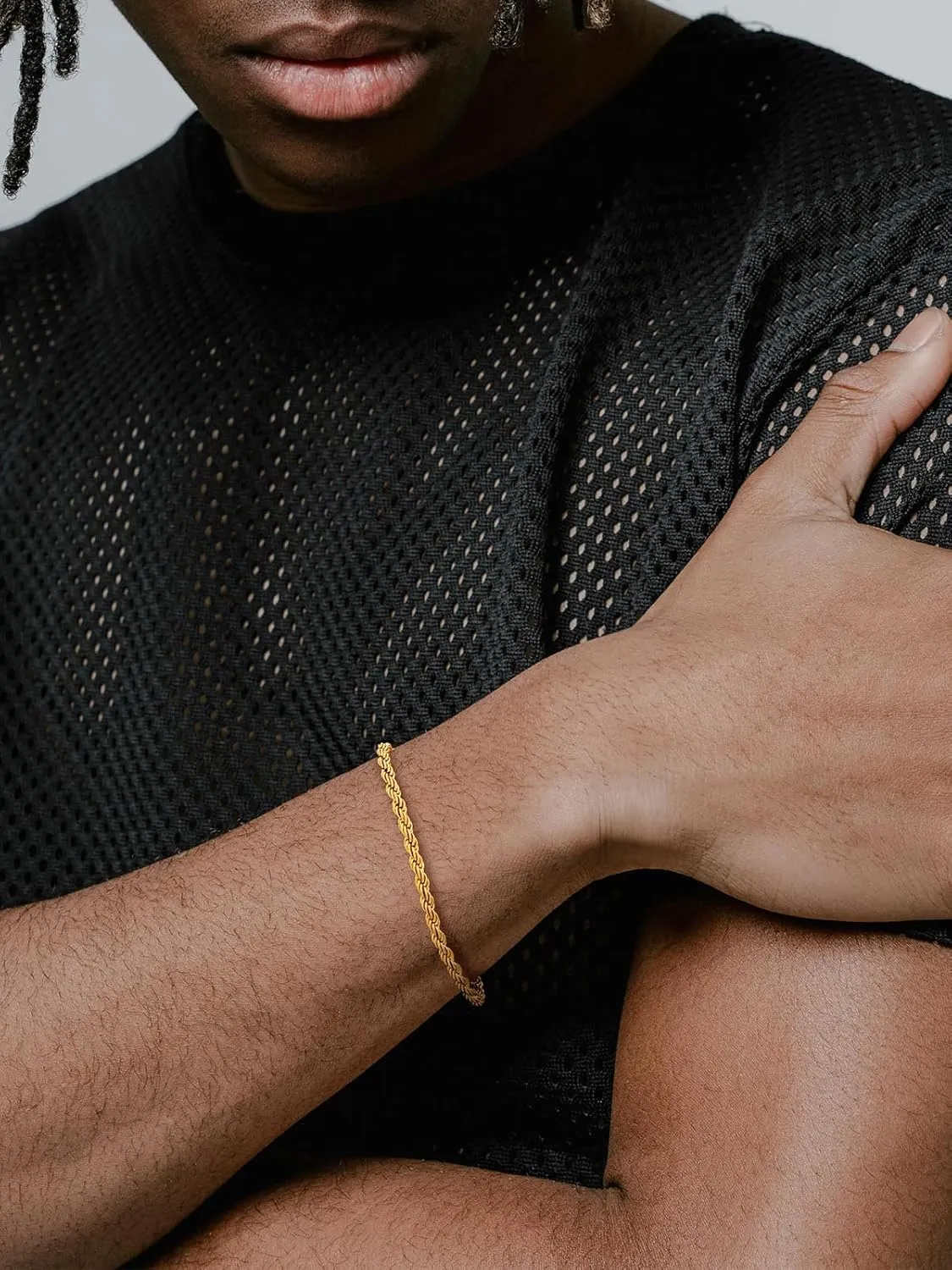 U7 Figaro Bracelet, Stainless Steel Figaro Chain Bracelet, Rope Chain Bracelet Stainless Steel 18K Gold Plated Wrist Chain for Men Women