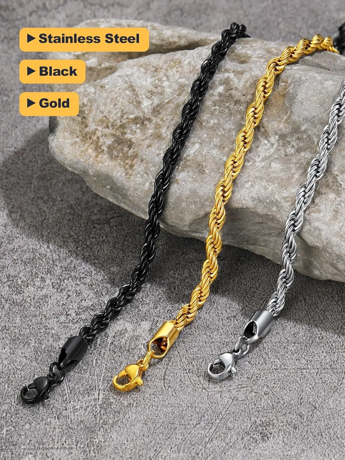 U7 Figaro Bracelet, Stainless Steel Figaro Chain Bracelet, Rope Chain Bracelet Stainless Steel 18K Gold Plated Wrist Chain for Men Women