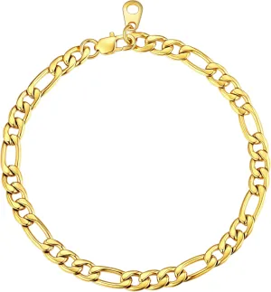 U7 Figaro Bracelet, Stainless Steel Figaro Chain Bracelet, Rope Chain Bracelet Stainless Steel 18K Gold Plated Wrist Chain for Men Women