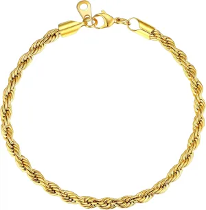 U7 Figaro Bracelet, Stainless Steel Figaro Chain Bracelet, Rope Chain Bracelet Stainless Steel 18K Gold Plated Wrist Chain for Men Women