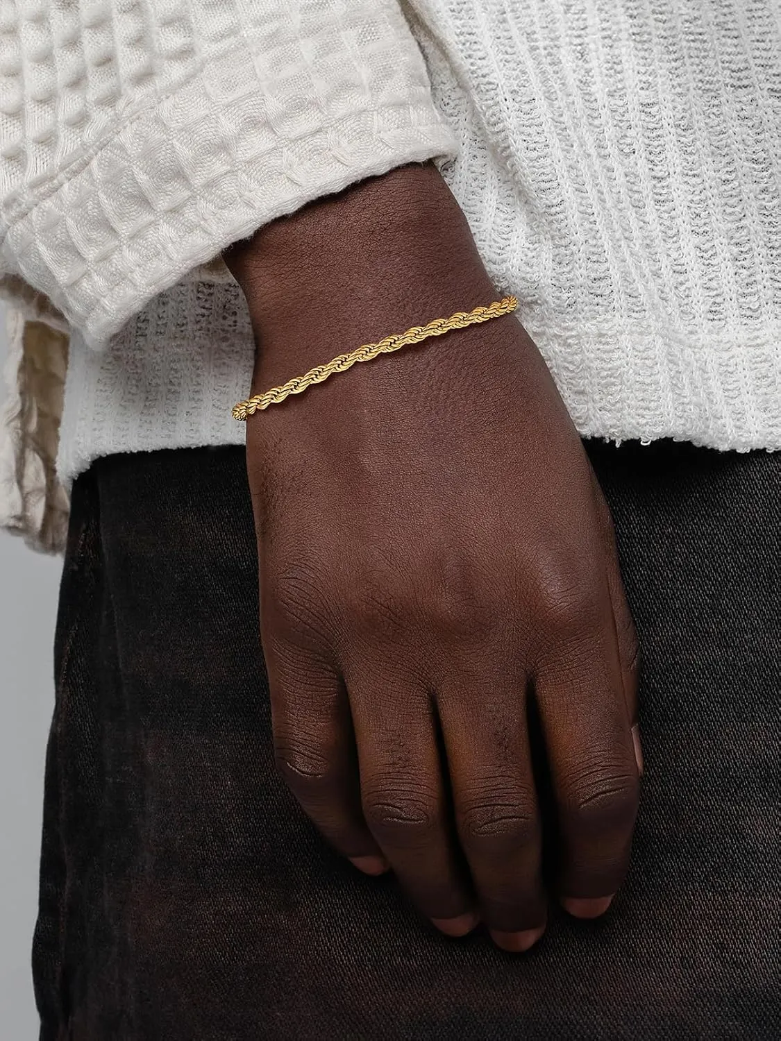 U7 Figaro Bracelet, Stainless Steel Figaro Chain Bracelet, Rope Chain Bracelet Stainless Steel 18K Gold Plated Wrist Chain for Men Women